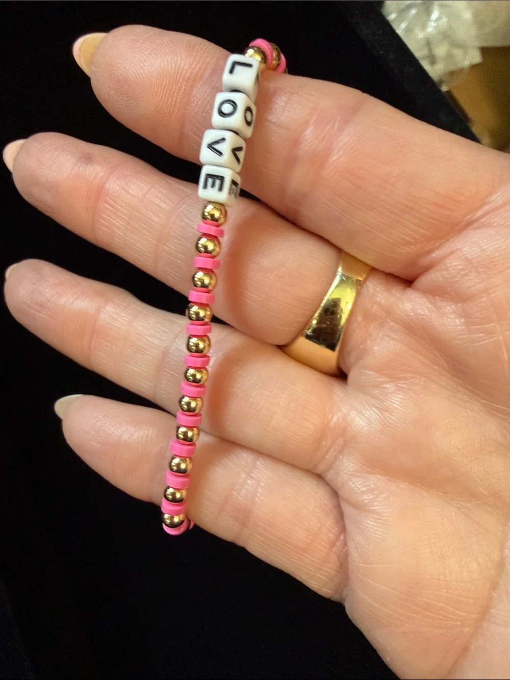 Little Words Project Love 💕 Pink Beaded Stretch Bracelet